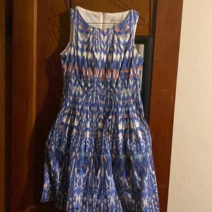 Dress barn summer dress size 6 blue with white and orange it. Has pockets!